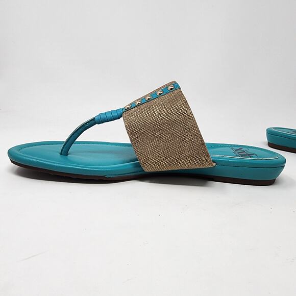 Sofft Sandals Women 7M Ameda Turquoise and Gold Thong Leather Textile Flat - Picture 5 of 9